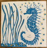 Seahorse Linocut Card